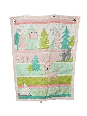 Cloud Island Baby Blanket Reversible Woodland Animals & Floral Pink/Green 100% C